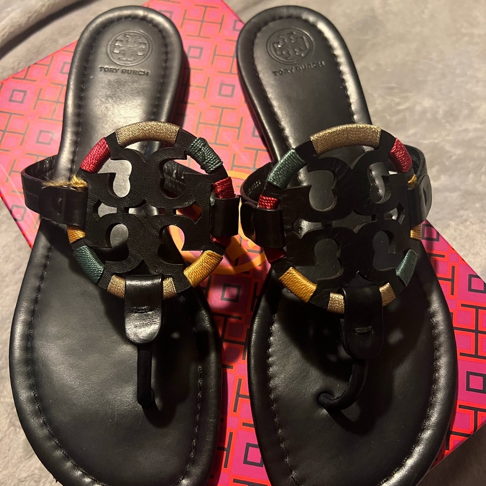 Tory Burch Black Sandals with Multicolor Accents